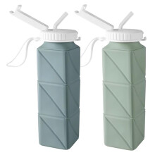 2pcs Collapsible Water Bottles 21 Oz - BPA Free, Leak Proof,Foldable Collapse Water Bottle with Straw for Fitness Travel