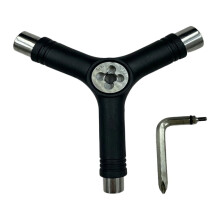Ferramenta Multifuncional em Y para Skate, Chave Inglesa Portátil com Chave Hexagonal para Manutenção de Skate, Preta.