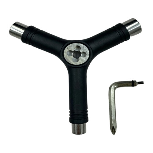 Multi-Function Skate Y-Tool, Portable Skateboard Wrench Tool with Allen Key Screwdriver for Skateboard Maintenance Black