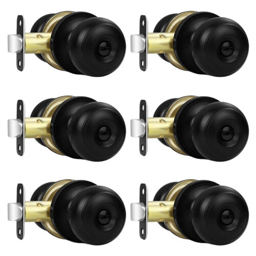 Black Door Knobs, 6-Pack Privacy Door Knobs, Interior Door Knob for Bedroom/Bathroom, Keyless Modern Matte Black Lockset