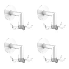 4pcs Rotating Wall-Mounted Storage Rack for Bathtub with Hooks for Kitchen Utensils and Towels Transparent-White