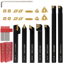 1 Set Lathe Threading Tool Set 21 Pieces - 7 Pcs 1/2Inch Turning Shank Boring Bars with 14 Pcs Indexable Carbide Inserts