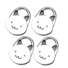 Cat Cartoon Vikbar Silver Tone Handväska Krok Antisladd Gummibas Påshållare
