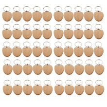 50Pcs Blank Wooden Heart-Shaped Key Chain DIY Wooden Keychain Tag Anti-Lost Wood Accessories Tags Can-Engrave DIY Gifts