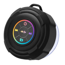 Caixa de Som Portátil com Ventosa, À Prova D'Água, Luz LED, Sem Fio, para Chuveiro, Camping, Praia e Piscina, Preta