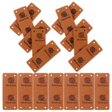 50Pcs Faux Leather Label Handmade Tag Label Folding Handmade Tags Button with Holes Embossed Tag Embellishment Knit