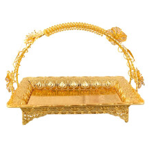 Fruit Snack Basket European Classic Style Gold Metal Single Layer Multipurpose Snack Basket for Living Room Gift Table