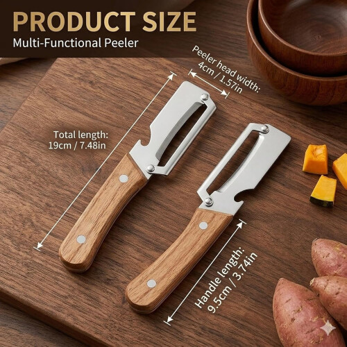 (2pcs, -) 3 Pack Zero Flex Peeler – Wooden Handle & Bottle Opener, Ultra-Sharp 2