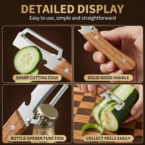 (4pcs, -) 3 pack αποφλοιωτής μηδενικής κάμψης – ξύλινη λαβή & ανοιχτήρι μπουκαλιών 1