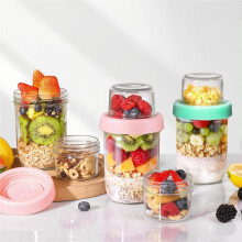 Overnight Oats-Burk med Lock 480+120 Ml, 4 St. Glasbehållare för över Natten-Havregryn, Yoghurtburkar med Dubbla Lager för Att Separera Torrt och
