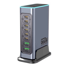 660W GaN Charger USB C Fast Desktop 8-Port USB Type C PD Charger 3.0 Fast Charger for IPhone16/15 for EU-PLUG