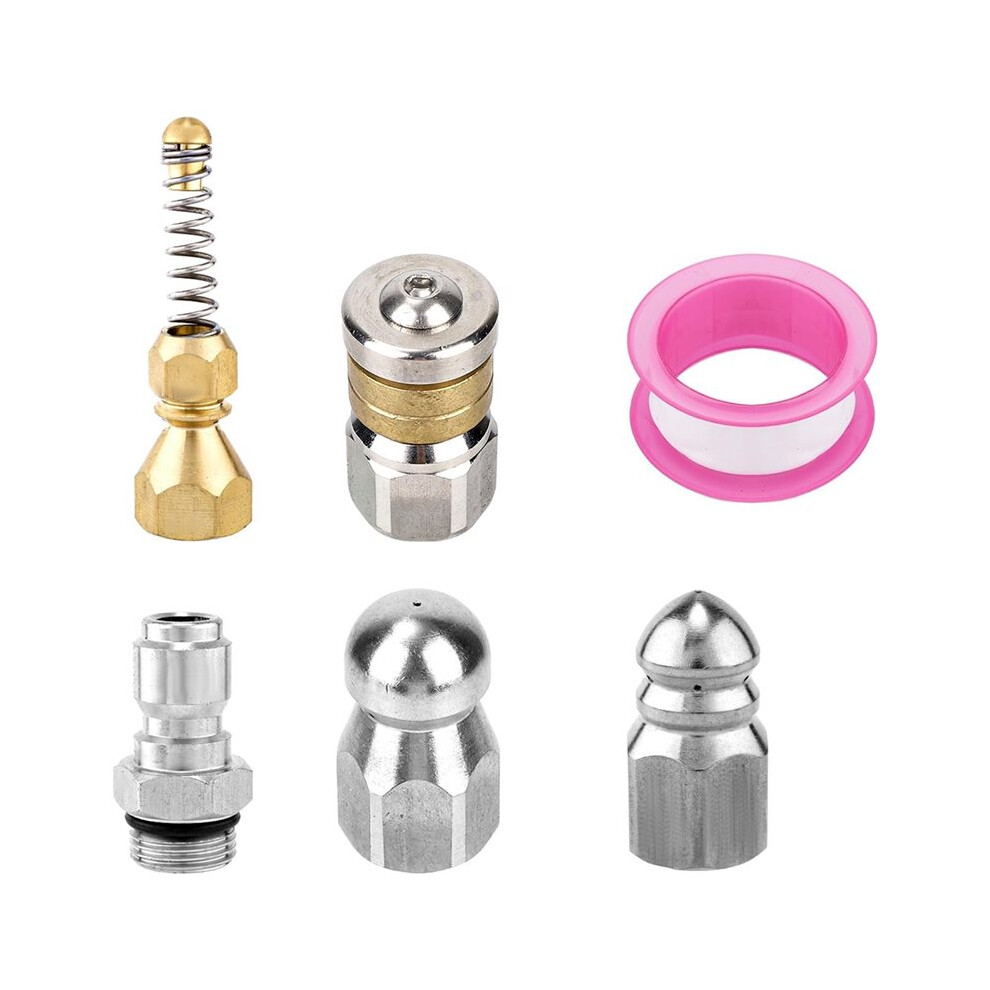 6 Pcs Sewer Jetter Nozzle Kit With Quick Connector & Tape Nozzle Sewer Cleaning Tools For Pressure Washer 5000 Psi 6031771443790