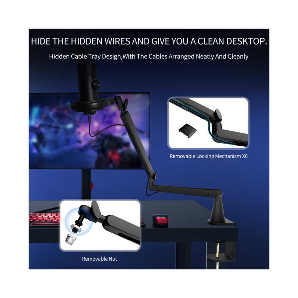 Microphone Boom Arm, Adjustable Low Profile Mic Arm With Desk Mount Clamp,Cable Storage For Streaming Gaming 4713580669845