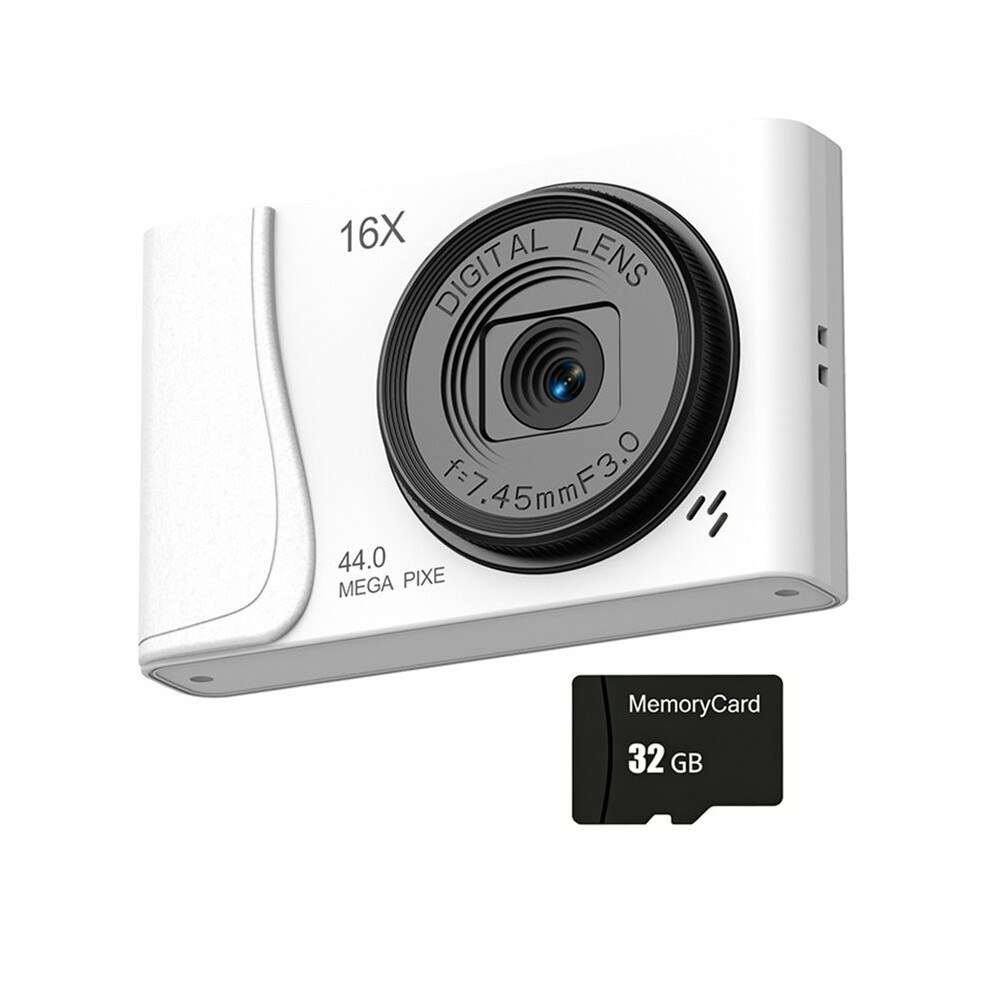 Digital Camera 4K 64 Million Pixels 16X Zoom Compact Cameras Autofocus For Kid Adult Student Beginners Photography White 4713160614777