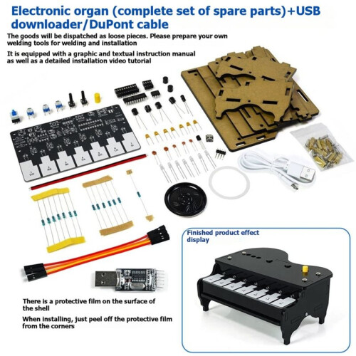 Electronic Keyboard DIY Kit Supports Graphical Programming 12 Sound Effects+7 Music Tracks LED Lights Practice DIY Kit 2
