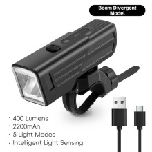 400LM Light-Sensing Bike Headlight Waterproof Divergent Model Bicycle Front Light Dimming Cycling Flashlight