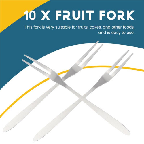10Pcs Stainless Steel Reusable Fruit Fork Cake Snack Dessert Salad Flatware Fork Two-Tine Fork Set Kitchen Tool 13cm 1