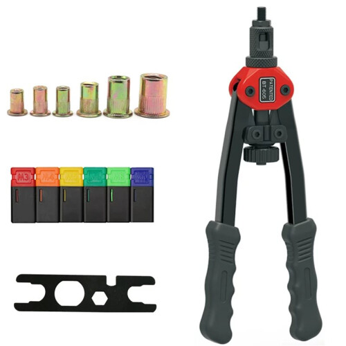 Rivet Nut Tool Set: Rivet Tool, 60 Rivet Nuts, Wrench, Suitable for Automotive Maintenance and Construction Engineering