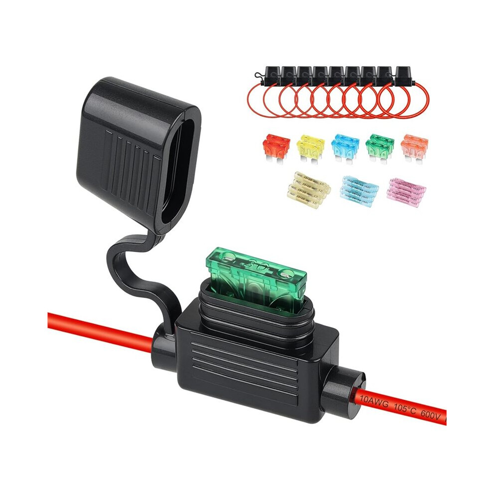 Inline Blade Fuse Holder Kit, 10 Pack 10-18 Awg Heavy Duty Wire With 10A-40A Fuses & Terminals For Rv Wiring 6031891390387