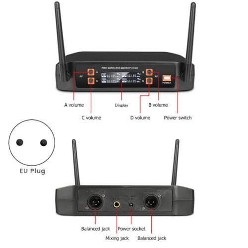 Wireless Microphone Headset 4 Channel UHF Fixed Frequency Dynamic Microphone for Karaoke Wedding Party Band Church EU 1
