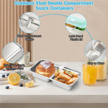 4pcs Snack Containers,Stainless Steel Double Compartment Snack Containers with Lids,Travel &Outdoor Camping Food Storage