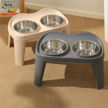 Dog Classic Folding Elevated Double Bowl Medium and Large Dog Bowl Golden Retriever Large Dog Feeding Bowl Grey