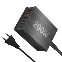 200W 6-Port Charging Station Hub Fast Compact GaN Desktop Charger Power Adapter USB C Fast Charger for Phones EU PLUG