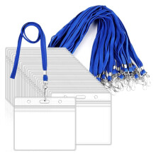 30PCS Waterproof Transparent Card Holder Metal Clip Rope ID Tag Storage Organizer Employee Pass Work Card Case Sleeve B