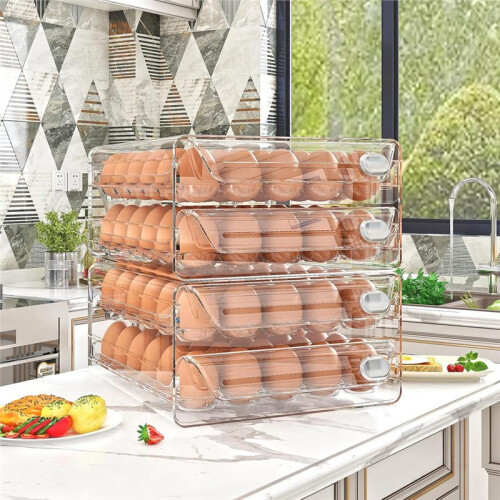 Egg Holder for Fridge,Egg Container for Refrigerator,Stackable Egg Storage Container,Layers Egg Tray,Clear Egg Organizer