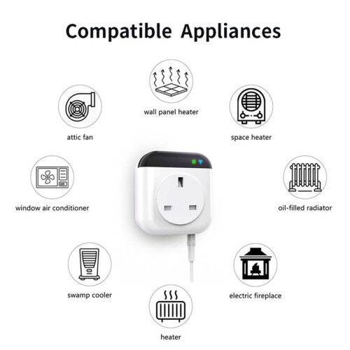 Plug Programmable Thermostat WiFi Temperature Controller Heating/Cooling Mode Support APP/Voice Control UK PLUG 2