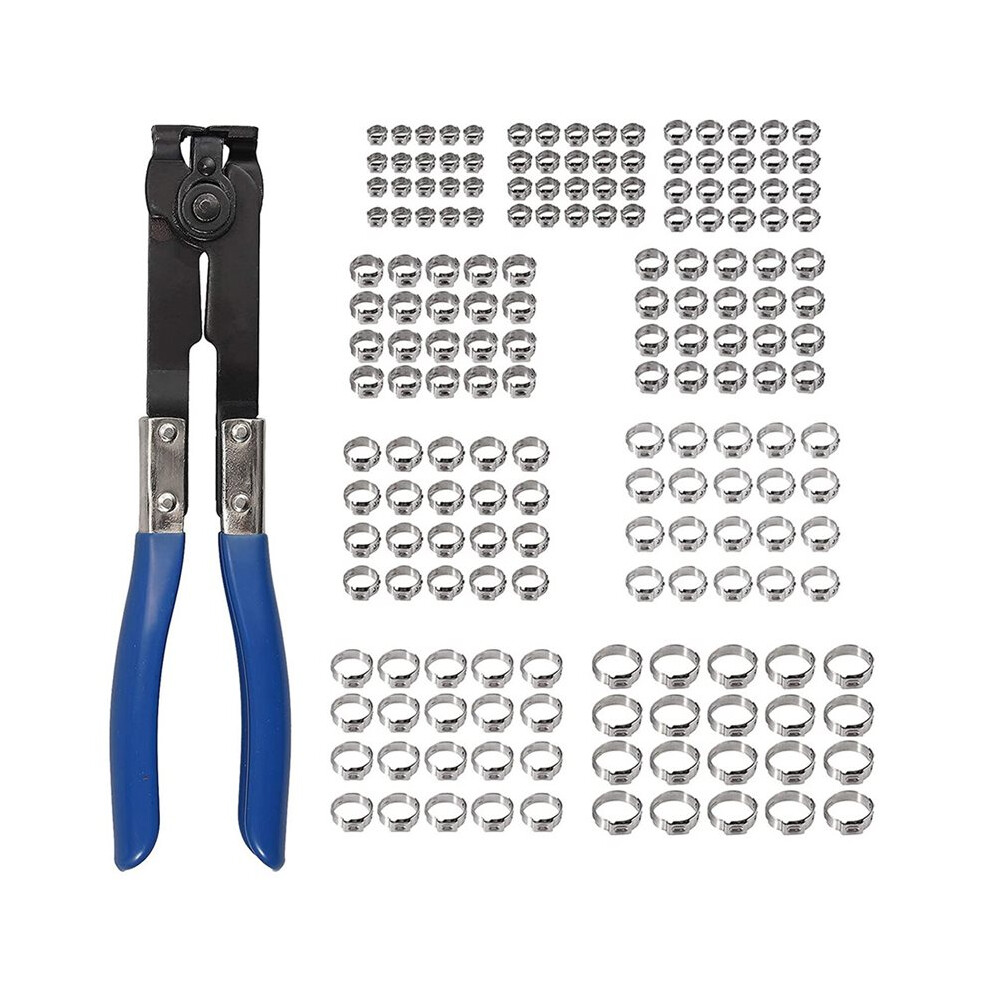180Pcs Single Ear Hose Clamps Stainless Steel 5.8-21Mm Crimp Hose Clamp With Ear Clamp Plier Pincer Crimper Fitting Tool 4713769492929