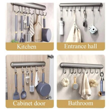 Kitchen Hook Holder Punch-Free Hanging Rod Wall-Mounted Storage Rack Spatula Spoon Hanger Removable Hook Hangers