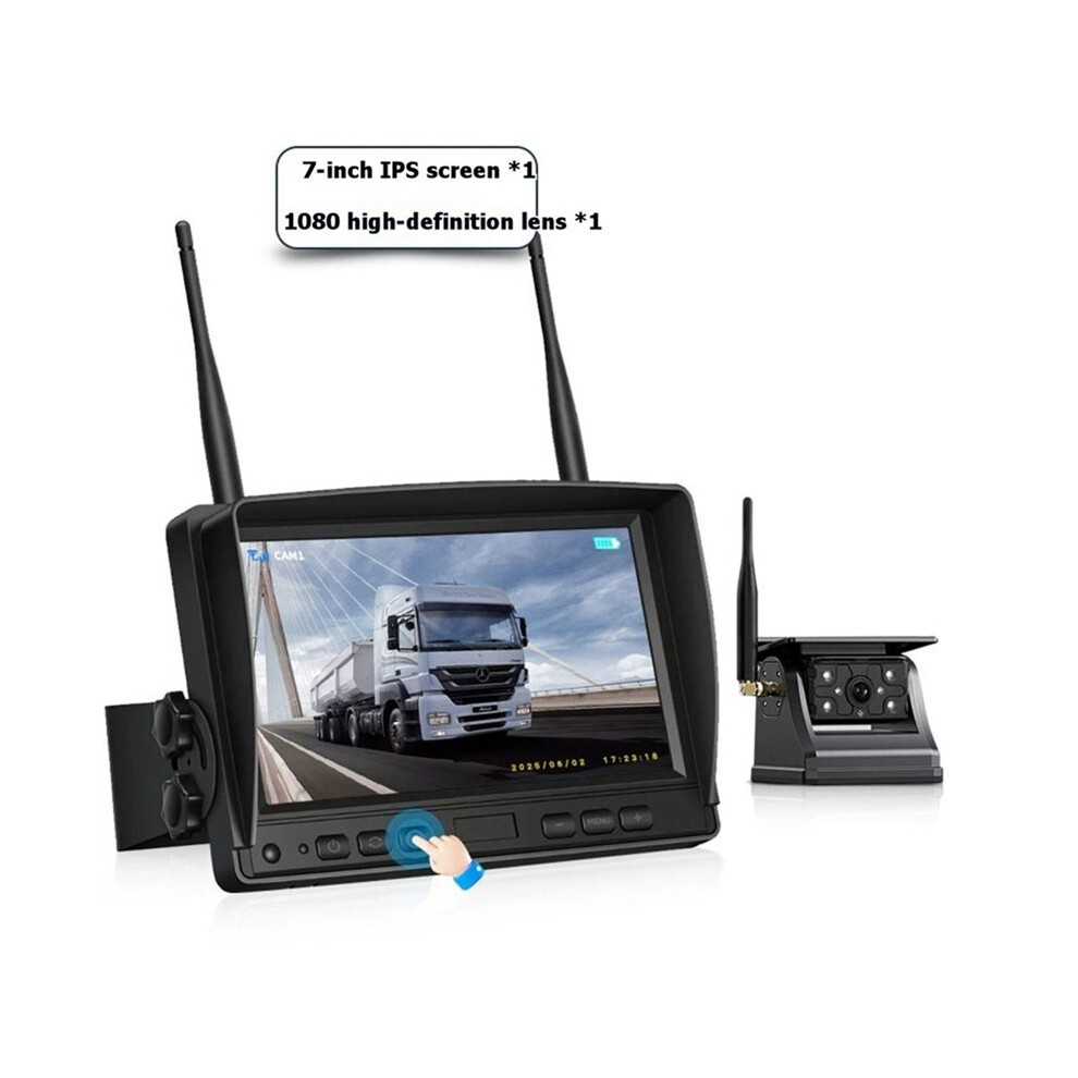 Wireless Solar Powered Reverse Backup Camera With 1080P Ahd 7" Rear View Dvr Recording Monitor For Car/Truck/Trailer 4711448385074