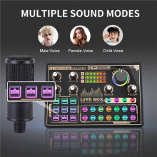 Audio Mixer Sound Board with Voice Changer Denoise for Phone Live Streaming Singing Gaming