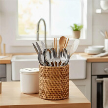 Handmade Rattan Pencil Holder, Makeup Brush Holder, Table Decor Organizer Cups for Stationery, Flower Vase A