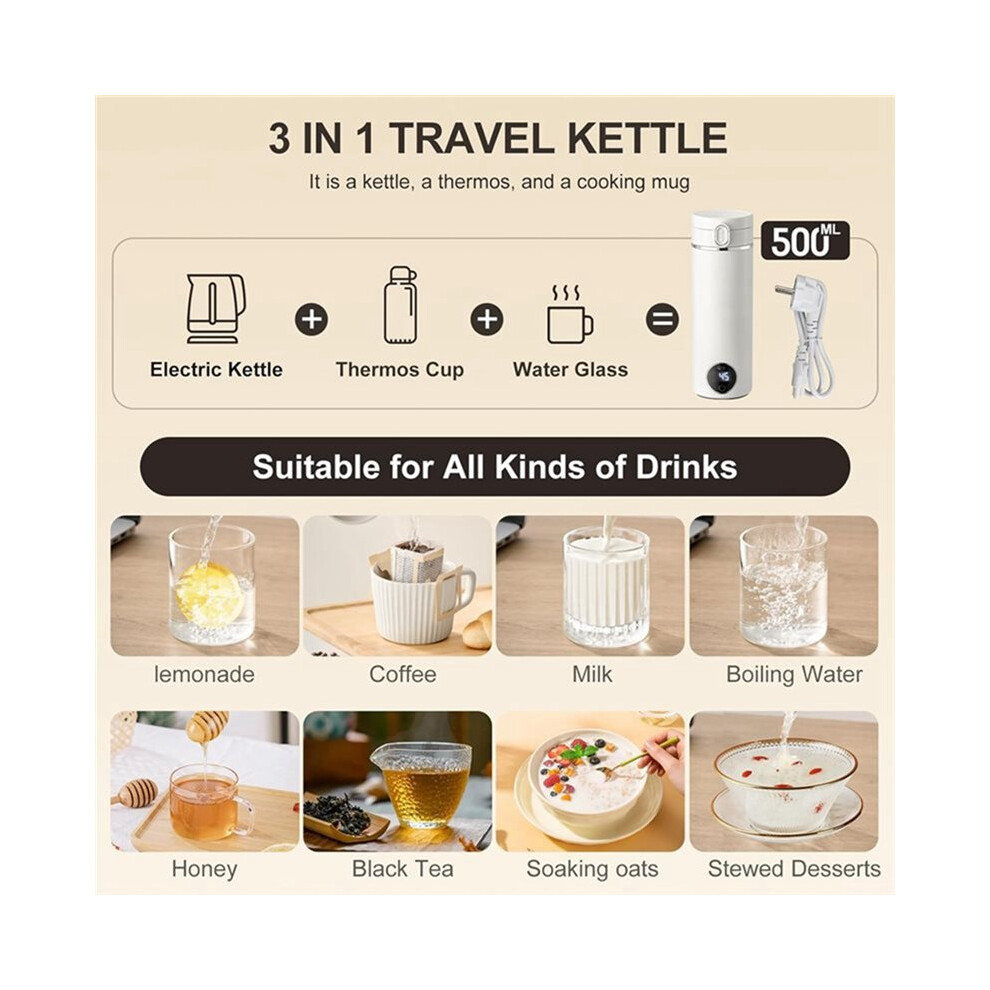500Ml Portable Travel Kettle, Usb-C Electric Water Heater, 300W Fast Heating, 37Â100C Temperature Control Eu 316 4711448380918