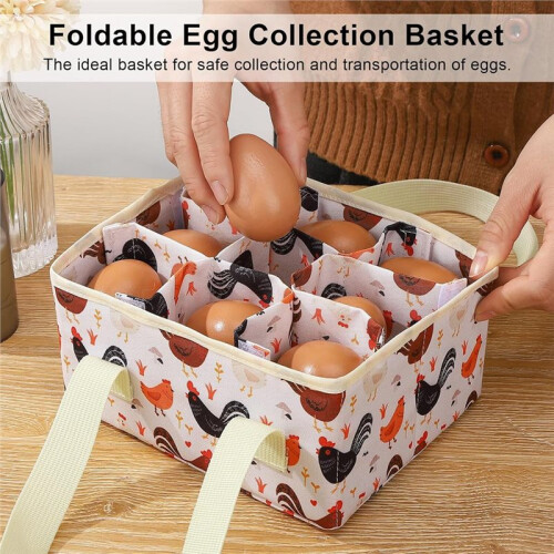 Removable Egg Collecting Basket, Egg Basket for Gathering Eggs with 9 Pouches, Foldable Canvas Egg Holder, Collector Egg 2