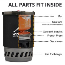 Widesea Tragbares Camping-Kaffeemaschinen-Set: French Press, 0,9-Liter-Kaffeekanne, 1100-BTU-Gaskocher, Hitzeschutzabdeckung für Den Außenbereich