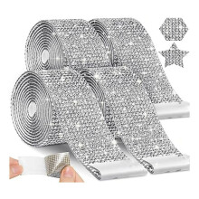 4 Rolls Self Adhesive Rhinestone Strips, Rhinestone Ribbon Rhinestone Diamond Ribbon for Crafts, DIY Rhinestone Tape