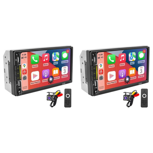 2X Estéreo de Carro Duplo Din com CarPlay, Rádio com Tela Sensível Ao Toque de 7 Polegadas  e Câmera de Backup Telefone Espelho-Link Receptor 1