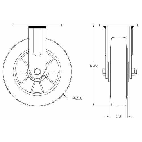 Parnells 200mm 8" castor black rubber fixed strong 900kg capacity, set of 2 2