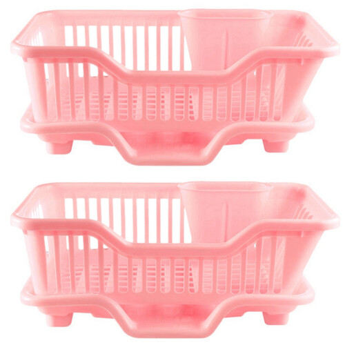 2X Set di Scolapiatti per Cucina Nel Plastica Ambientale Set di Scolapiatti Supporto (Rosa)