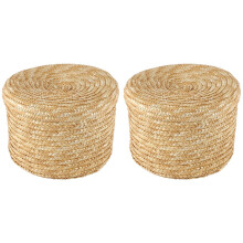 2X Trigo Paja Tejida Canasta de Almacenamiento Canasta de Almacenamiento Canasta Innovadora Acabado Marrón ()