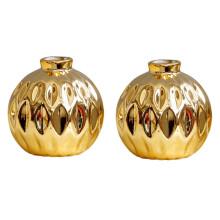 2X Pequeño Jarrón de Cerámica Pequeña Flor en Relieve Patrón de Labios de Pescado Artesanías Decoraciones (Oro)