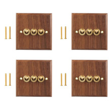 4X Retro Amerikanischer Industrie Stil Licht Schalter Steck Dose, Massiv Holz Messing Kipp Schalter Platte, Home Stay Schalter(3)