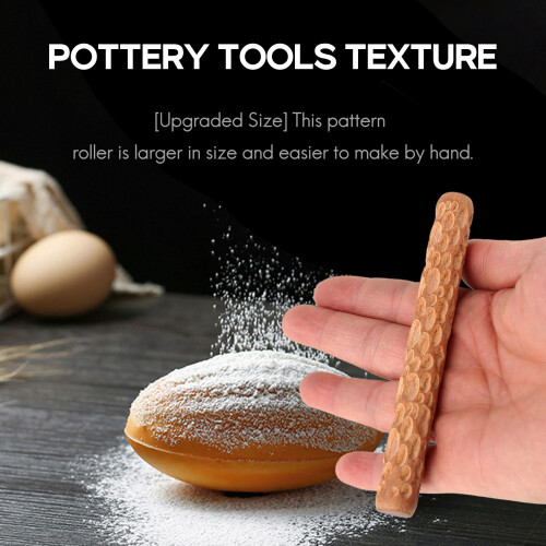 2Pcs Clay Modeling Pattern Rollers, Cobblestone Wood Grain Pattern Clay Rolling Pin Textured Hand Roller Pottery Tools