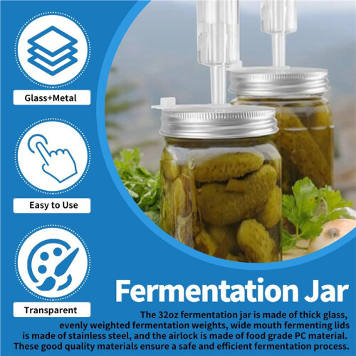 32 Oz Mason Jar Fermentation Kit, Fermentation Jar, Fermentation Lid, Fermenting Weights and Airlocks 2