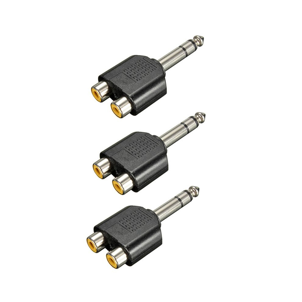 3X 6.35Mm 1/4 Inch Male Stereo To 2 Dual Rca Female Y Splitter Audio Adapter Converter Black 4712667143452