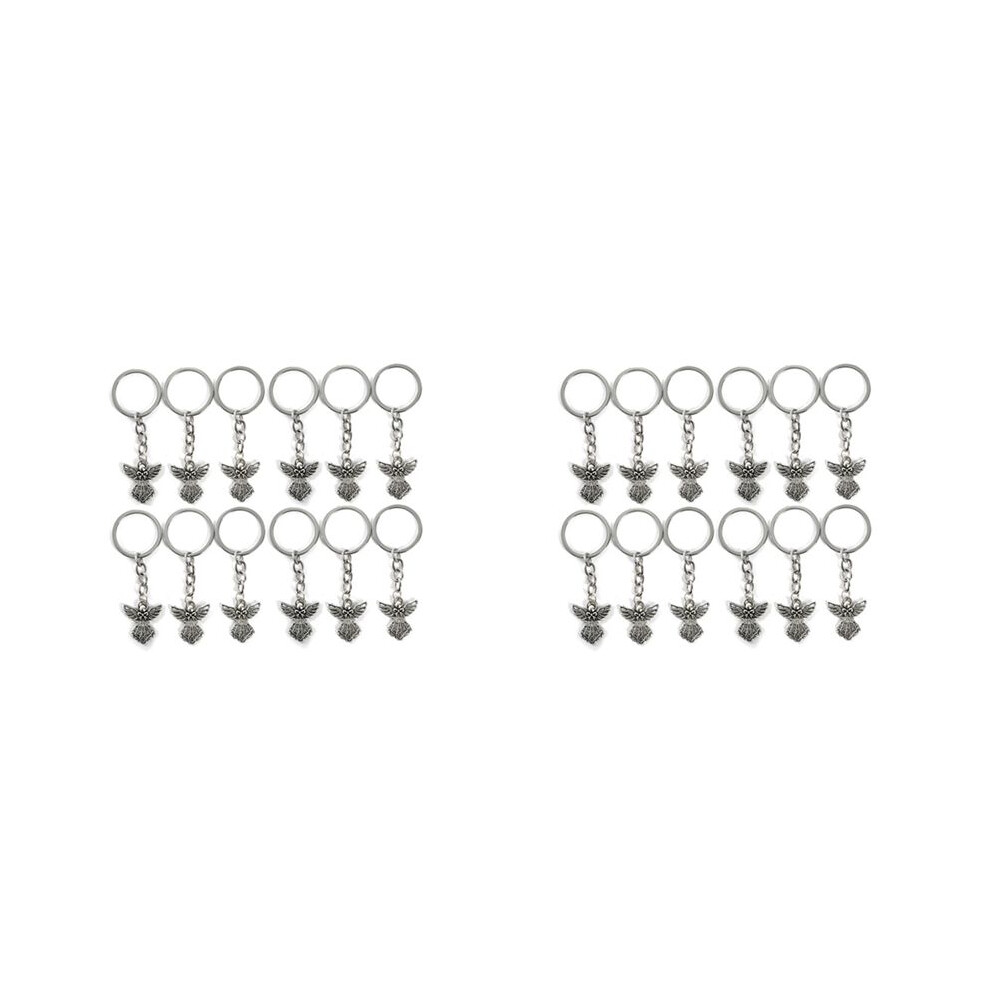 60Pcs Color Guardian Angel Key Ring Zinc Alloy Pendant Wedding Birthday Party Baby Shower Baptism Communion Silver