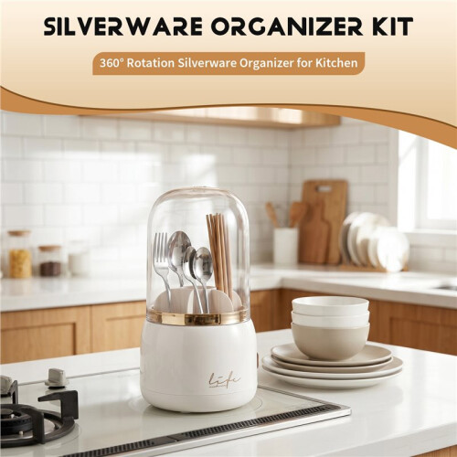 360 Rotation Silverware Organizer for Kitchen Counter,Utensil Holder Box Silverware Box Holder for Party 1